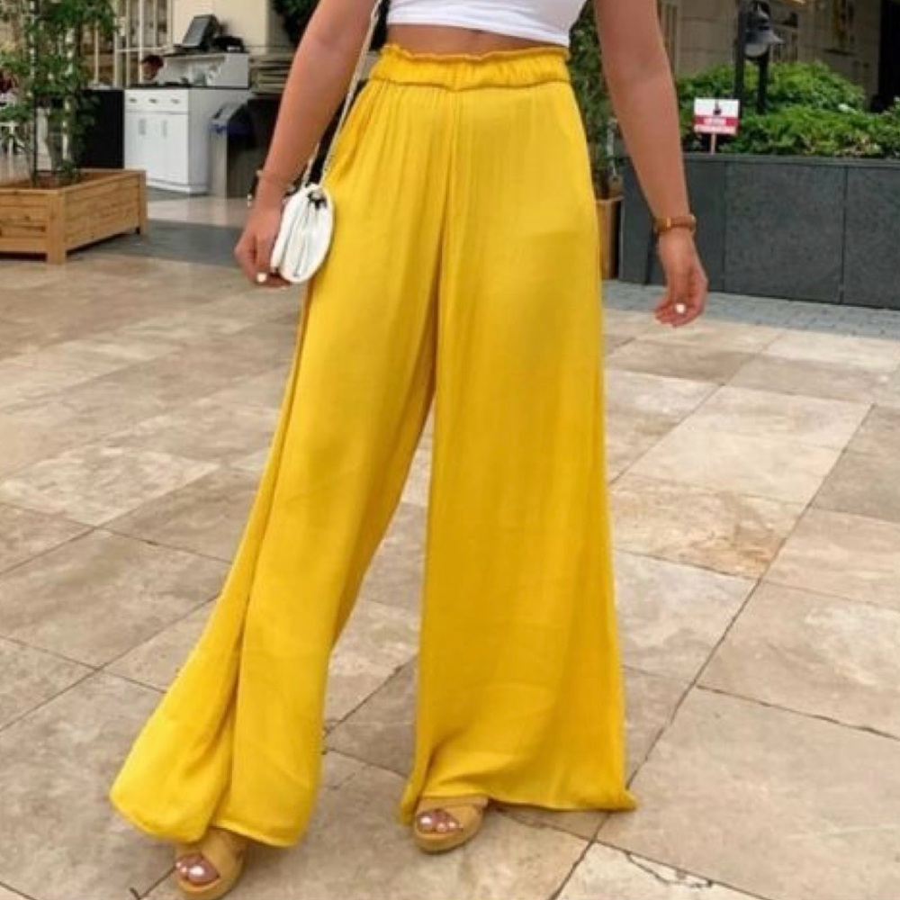 Zara Wide Leg Yellow/Gold Palazzo Pants